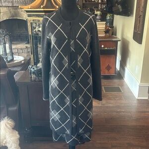 Premise 2pc Gray Argyle 100% Merino Wool Long Sweater Dress and Cardigan GUC